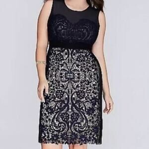 LANE BRYANT Embroidered Lace Overlay Midi Dress Blue/Black Size 14